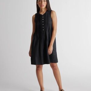 Quince Black European Linen Sleeveless Swing Dress sz XL Women Pleats Button NWT